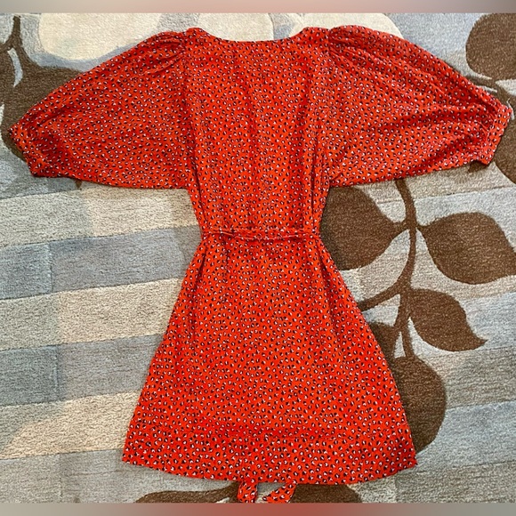 French Connection Warm Red Calypso Flower Mini Tunic Dress 1/2 Dolman Sleeves - Picture 3 of 9
